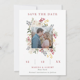 Foto Hochzeit im Winter mit Berries & White Roses Save The Date