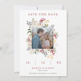 Foto Hochzeit im Winter mit Berries & White Roses Save The Date