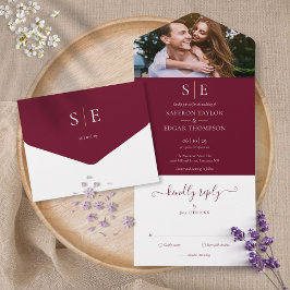 Foto-Hochzeit in Burgund und Gold All In One Einladung