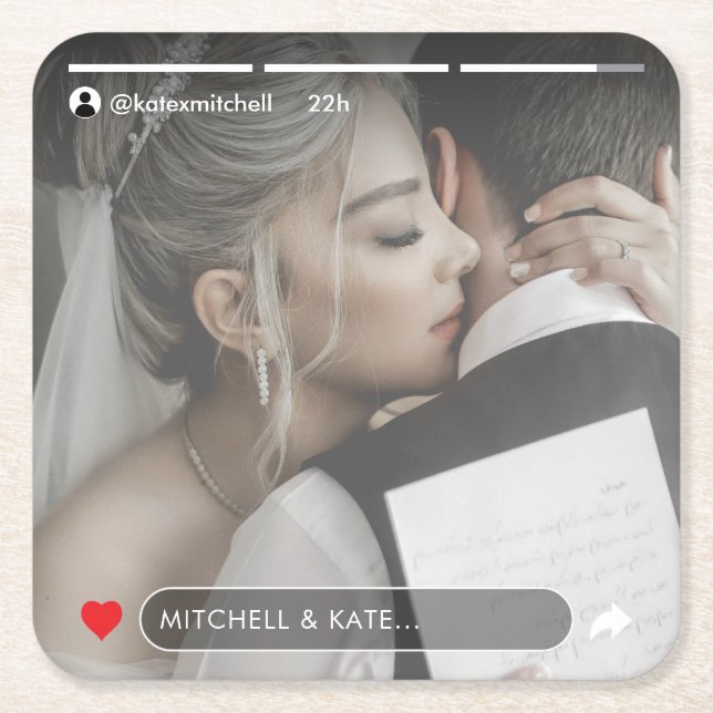 Foto-Hochzeit in der Social Media Story Rechteckiger Pappuntersetzer (Vorderseite)