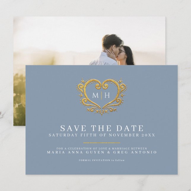 Foto Hochzeit in dunkelblauem Grau Save The Date (Vorne/Hinten)