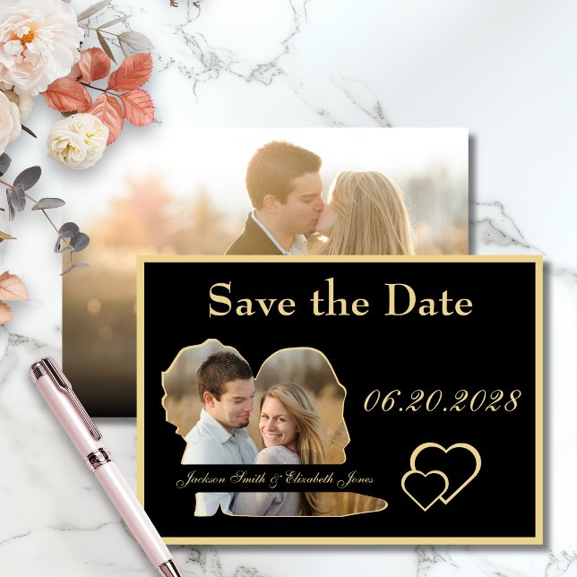 Foto-Hochzeit in Form von Gold und Schwarz Save The Date (Von Creator hochgeladen)