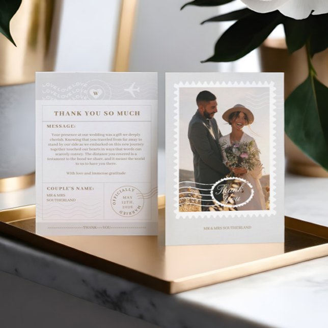Foto Hochzeit in Urlaubsort Travel Dankeskarte (Destination Wedding Travel Theme Photo Thank You)