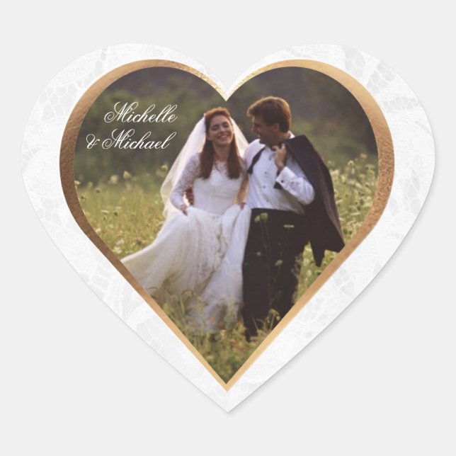 Foto Hochzeit individuell anpassen Danke Herzstick Herz-Aufkleber (Vorderseite)