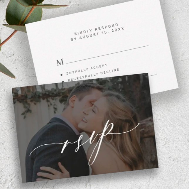 Foto Hochzeit Kalligraphie Drehbuch modern RSVP Karte (Von Creator hochgeladen)