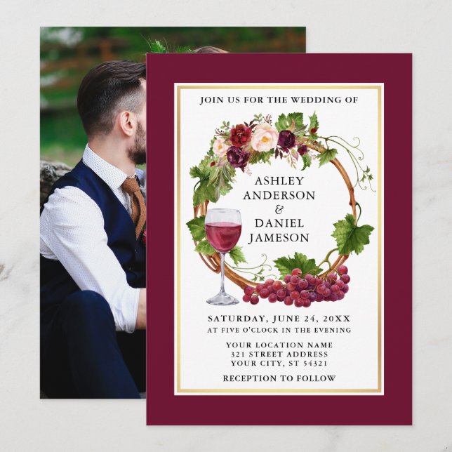 Foto Hochzeit mit Blumenbeeren Einladung (Vorne/Hinten)