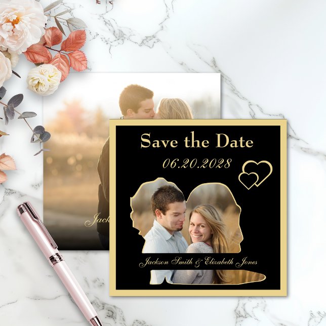 Foto-Hochzeit mit Gold Hearts und Groom Form Save The Date (Von Creator hochgeladen)
