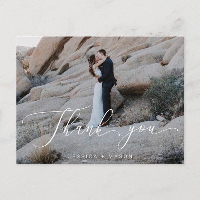 Foto Hochzeit mit Handschrift Danke Postcard Postkarte (Vorderseite)