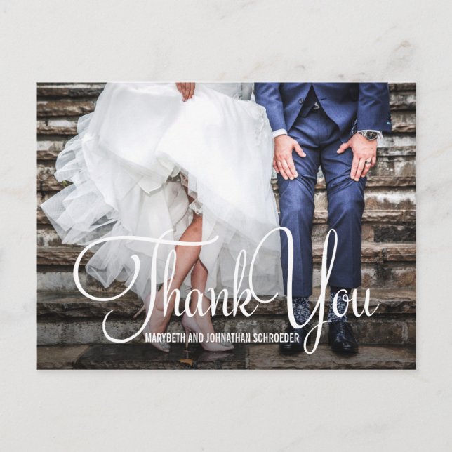 Foto Hochzeit mit Handschrift Danke Postcard Postkarte (Vorderseite)