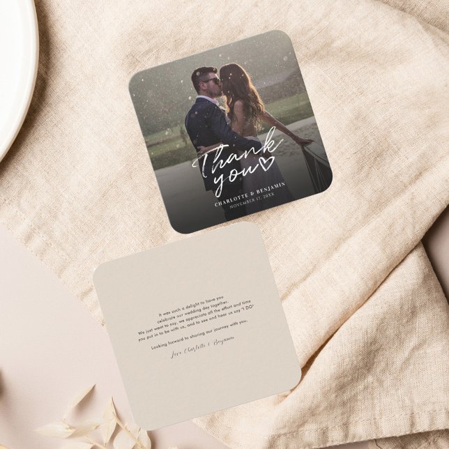 Foto-Hochzeit mit Handschrift Vielen Dank Mitteilungskarte (Couples Photo Wedding Thank You Mini Rounnded Corner Card)
