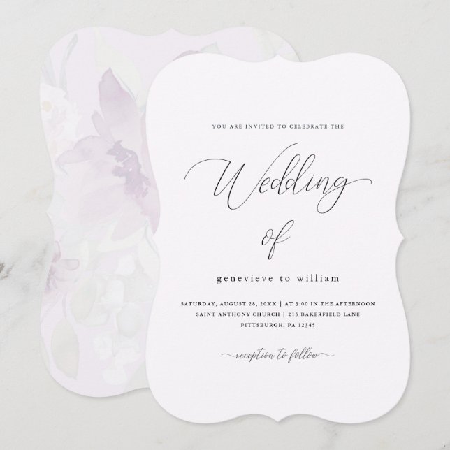 Foto Hochzeit mit weichem Aquarell Einladung (Vorne/Hinten)