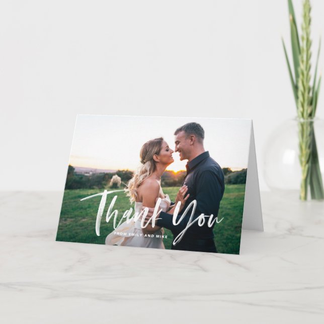 Foto-Hochzeit mit weißem Pinselstrich Dankeskarte (Vorderseite)