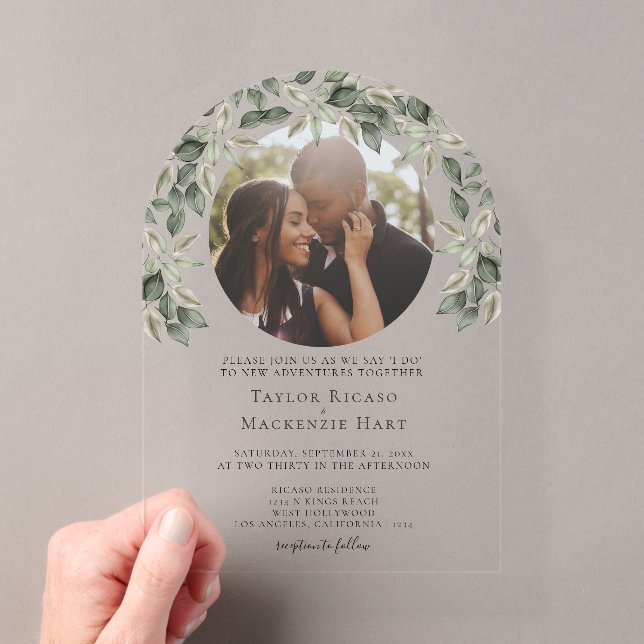 Foto Hochzeit Personalisierte moderne Leaf-Rahmen Acryleinladungen (Insitu (Handheld))
