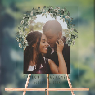 Foto Hochzeit Personalisierte moderne Leaf-Rahmen Acrylschild