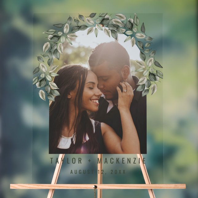Foto Hochzeit Personalisierte moderne Leaf-Rahmen Acrylschild (Neutral)