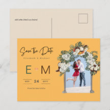 Foto Hochzeit Save the Date Yellow Tropical Floral