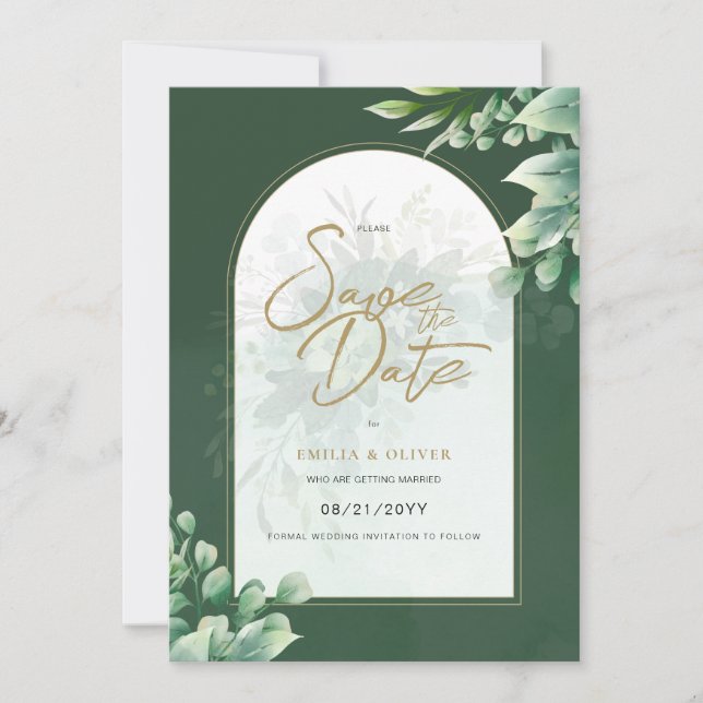 FOTO Hochzeit speichern das Datum Rustikal grün Einladung (Vorderseite)
