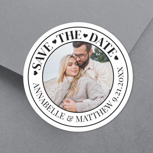 Foto Hochzeit speichern Runder Aufkleber (Photo Wedding Save The Date Classic Round Sticker)