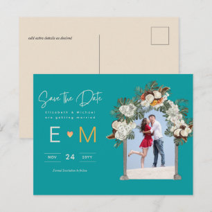 Foto Hochzeit Speichern Sie das Datum Türkis Aquam Postkarte