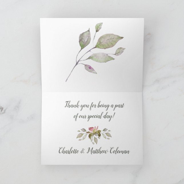 Foto Hochzeit Vielen Dank Wasserfarbe Rose Soft Pi Dankeskarte (Innenseite)