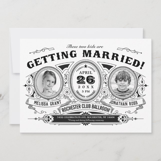Foto Hochzeit| Vintage Rückwand Einladung (Vorderseite)