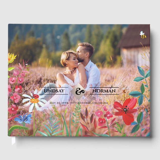 Foto Hochzeit von Aquarellfarben-Wildblumen Gästebuch (Vorderseite)