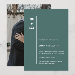 Foto Hochzeit von grünen Minimalistischen Initiale Einladung