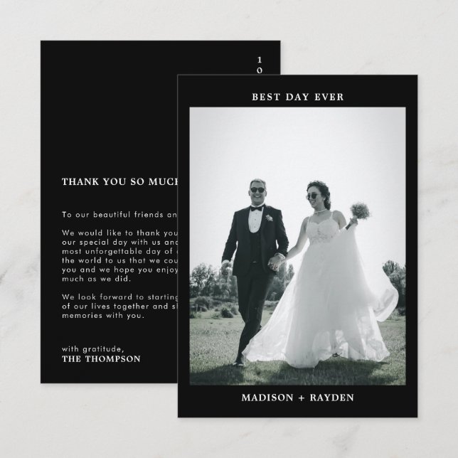 Foto Hochzeit von Schwarzweiß-Typografie Dankeskarte (Vorne/Hinten)
