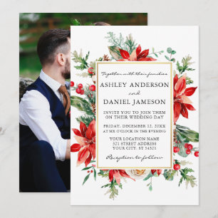 Foto Hochzeit von Wasserfarben Poinsettia Einladung