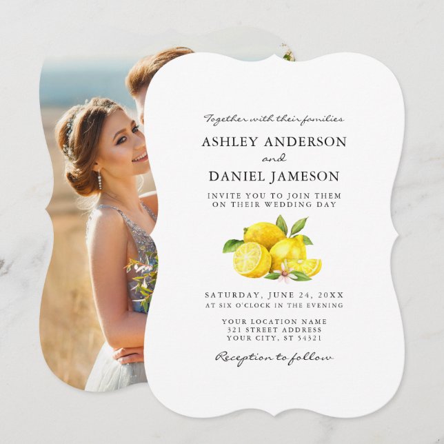 Foto Hochzeit von Watercolor Lemons Einladung (Vorne/Hinten)