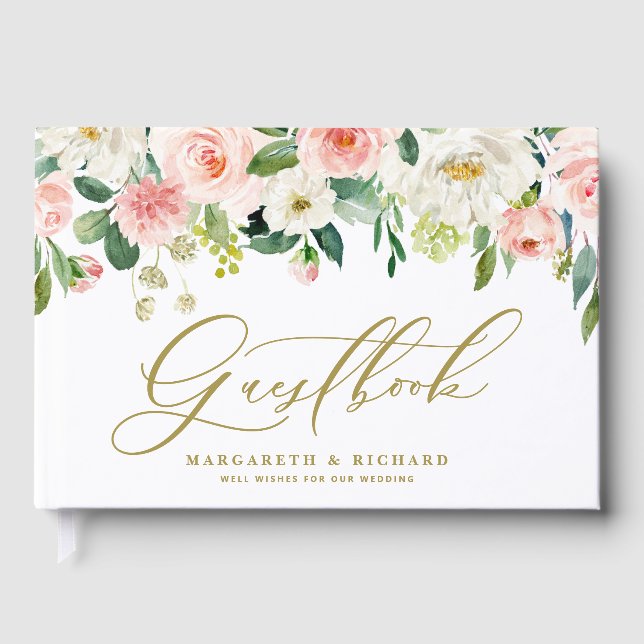 Foto Hochzeit von weißen und blütigen Frühlingsblu Gästebuch (Vorderseite)