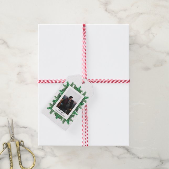 Foto Hochzeit von Winterbaumbranchen Geschenkanhänger (Mit Garn)