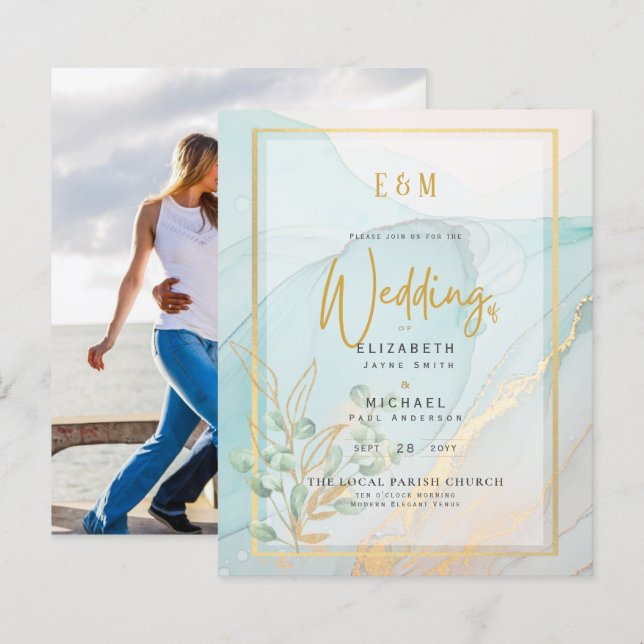 Foto Hochzeiten Einladungen Subtile Tinte Wash Dig (Vorne/Hinten)