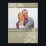 Foto Hochzeiten Einladungen Vintage Blumen<br><div class="desc">Einladende Hochzeitsfotos in eleganter und rustikaler Leinwand,  die wie ein Muster mit zarter Creme aus weißen Blume aussieht. Passen Sie diese Einladungen mit Ihren Hochzeitsdetails und Ihrem eigenen Foto an. Erhältlich in passenden Produkten für alle Ihre Hochzeitsbedürfnisse.</div>