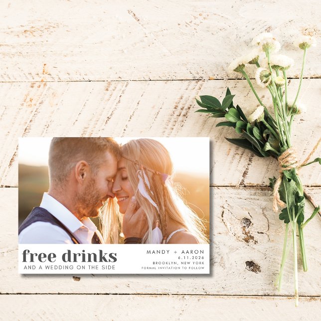 Foto Hochzeiten mit kostenlosen Getränken speicher Save The Date (Free Drinks Photo Wedding Save the Date)