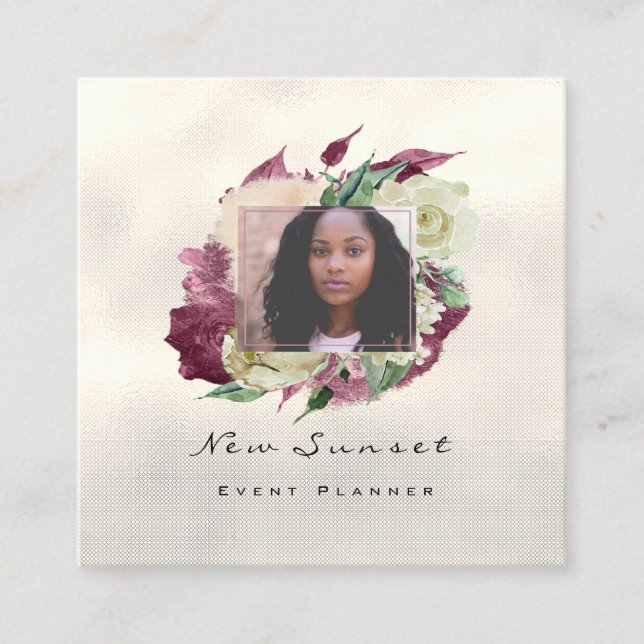 Foto-Hochzeitfotografie Marsala Mint Floral Quadratische Visitenkarte (Vorderseite)