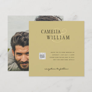 Foto Hochzeits-Einladung QRCode RSVP Gold Gelb