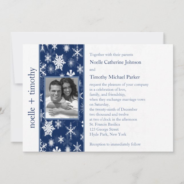 Foto Hochzeitseinladung für Navy und Weiße Schneef Einladung (Vorderseite)