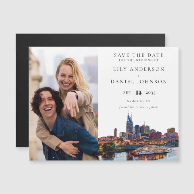 Foto-Hochzeitseinladung Nashville Riverfront Save  Magneteinladung (Vorne/Hinten)