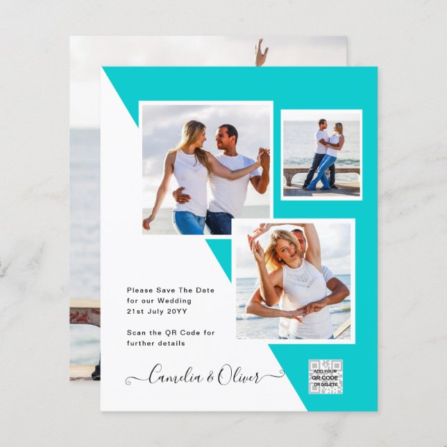 Foto Hochzeitseinladung Retten Datum QR-Code (Vorne/Hinten)