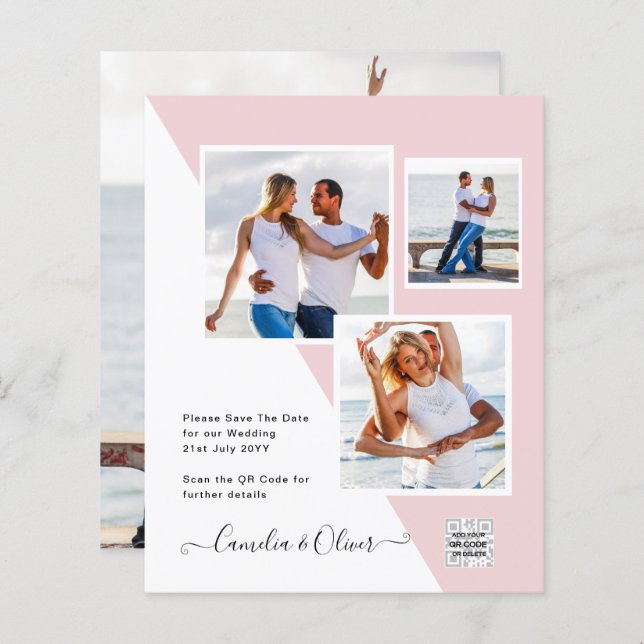 Foto Hochzeitseinladung Retten Datum QR-Code (Vorne/Hinten)
