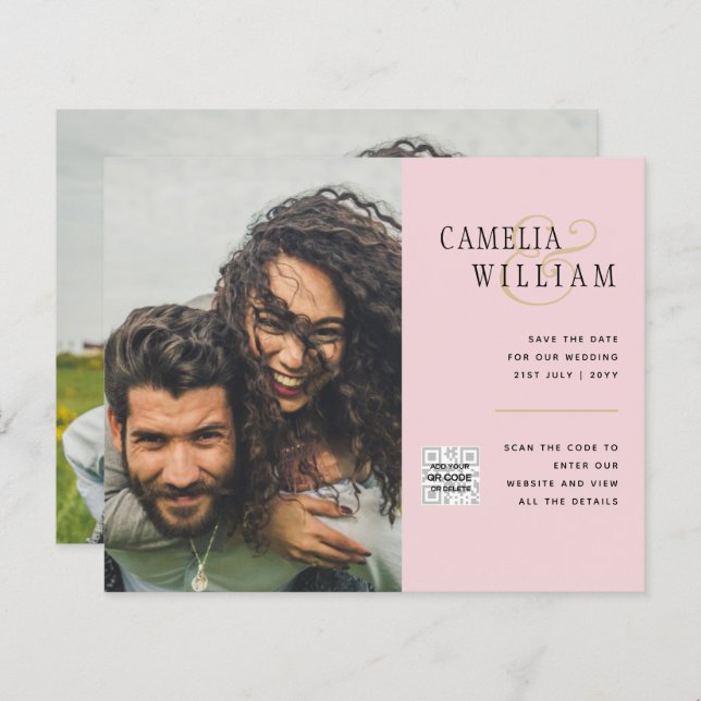 Foto Hochzeitseinladung Retten Datum QR-Code (Vorne/Hinten)