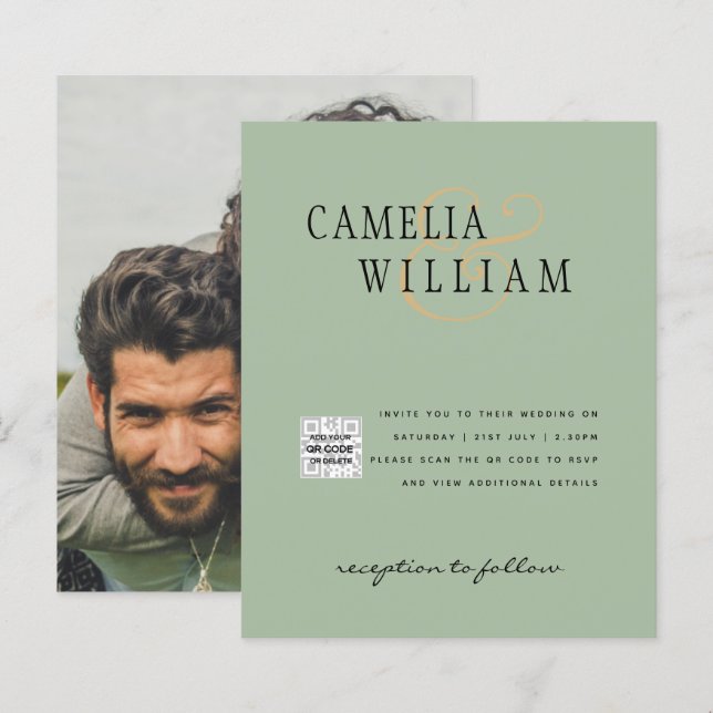 Foto Hochzeitseinladung Retten Datum QR-Code (Vorne/Hinten)