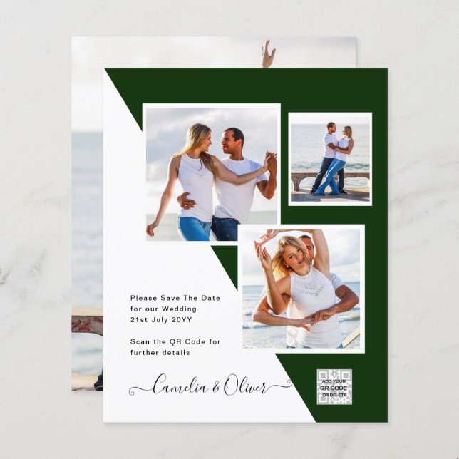 Foto Hochzeitseinladung Retten Datum QR-Code (Vorne/Hinten)