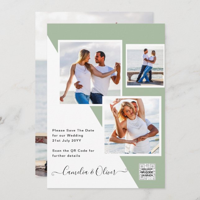 Foto Hochzeitseinladung Retten Datum QR-Code Einladung (Vorne/Hinten)