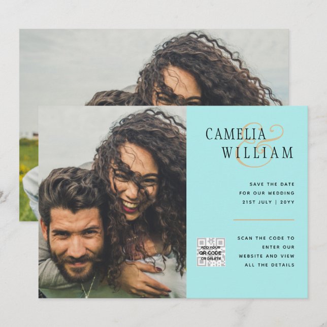 Foto Hochzeitseinladung Retten Datum QR-Code Einladung (Vorne/Hinten)