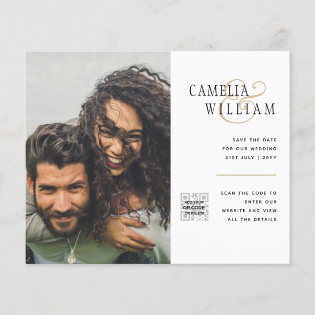 Foto Hochzeitseinladung Retten Datum QR-Code Flyer (Vorne)