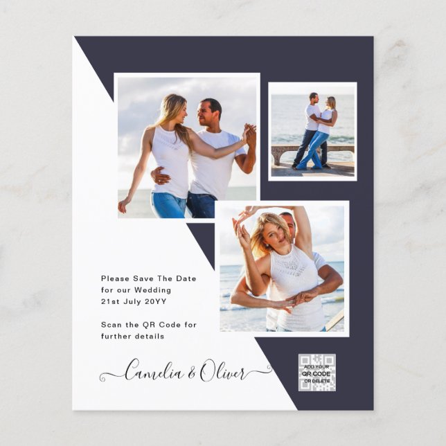 Foto Hochzeitseinladung Retten Datum QR-Code Flyer (Vorne)