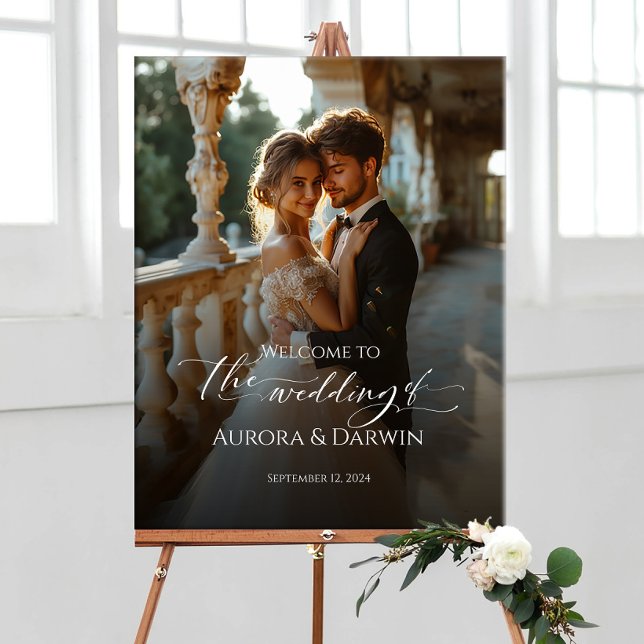 Foto Hochzeitsempfangsschild & elegante Kalligraph Leinwanddruck (Von Creator hochgeladen)