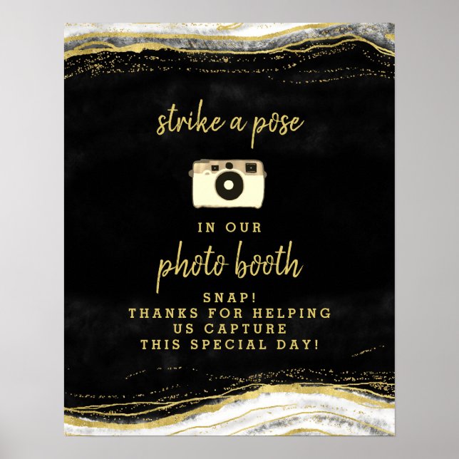 Foto-Hochzeitszettel für Schwarz-weiß & Gold Geode Poster (Vorne)